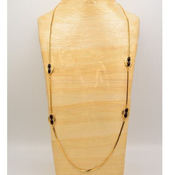 Givenchy Vintage Cabochon Necklace Red Crystal Gold Station Signed NOS 80s Bin7B - Picture 6 of 12